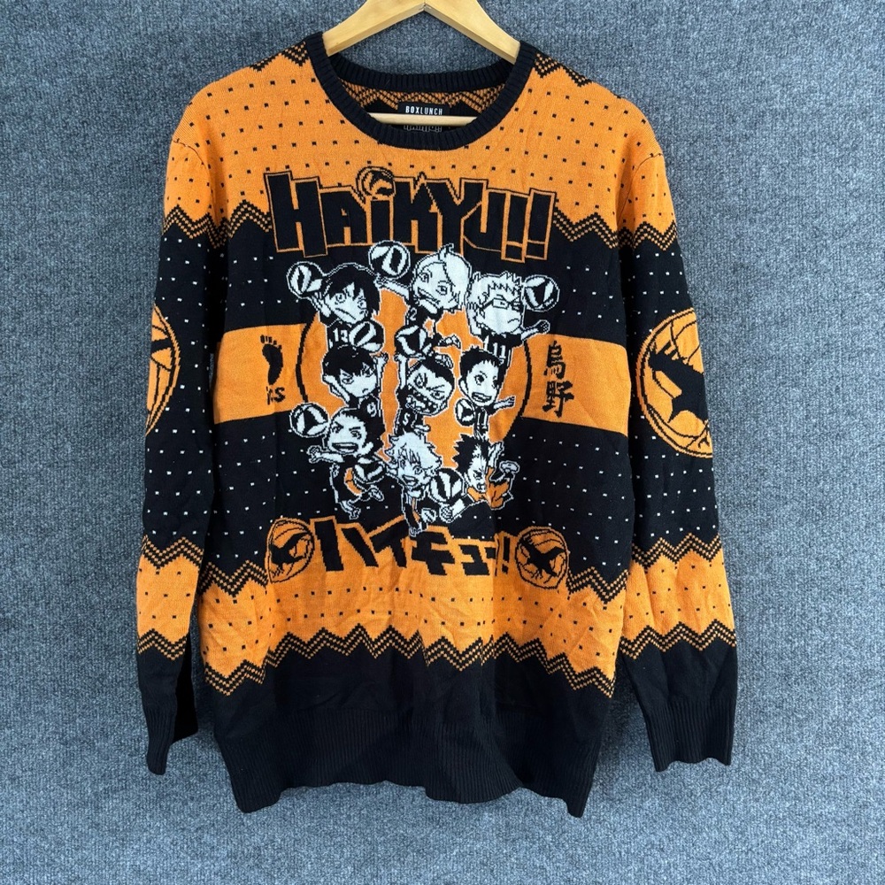 BOXLUNCH Mens Sweater BOXLUNCH Karasuno Crows Chibi Team Holiday Exclusive XL